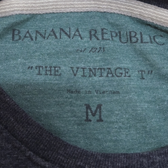 Banana Republic Mens Medium Dark Blue Long Sleeve Tee with Teal Stripes - Picture 5 of 6